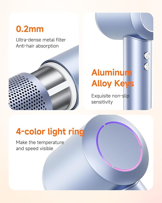 Hair Dryer with Comb &amp Diffuser Attachment for Curly Hair PLUZZ 200M Negative Ionic Blow Dryer Brush High-Speed Brushless Motor Hairdryer Fast Portable Travel Hair Dryers Quiet Women/Men/Kids