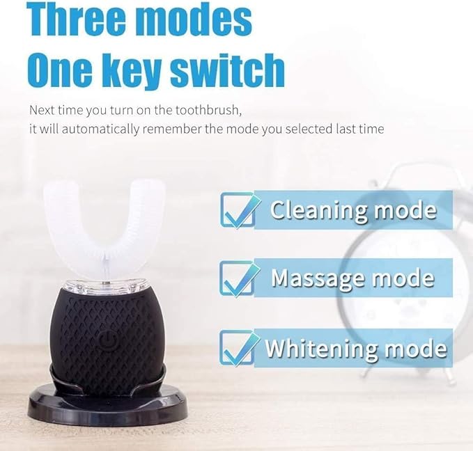 Automatic 360 Sonic Toothbrush Waterproof Rechargeable Portable Electric Ultrasonic Teeth Whitening Brush for Travel and Household (Black)