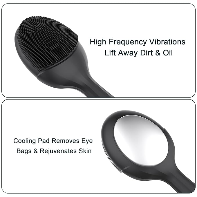 Perry Ellis 4-Speed Facial Cleansing Brush for Men Silicone Face Scrubber &amp Exfoliating Tool with Cooling Plate IPX6 Waterproof Electric Face Cleanser USB Rechargeable 5-Hour Battery