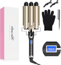 Three Barrel Curling Iron 1.1 Inch for Soft Mermaid Waves AIMERVO Hair Crimper 15 Adjustable Heat Settings with LCD Temperature Display Tourmaline Ceramic Deep Waver Includes Heat Resistant Glove