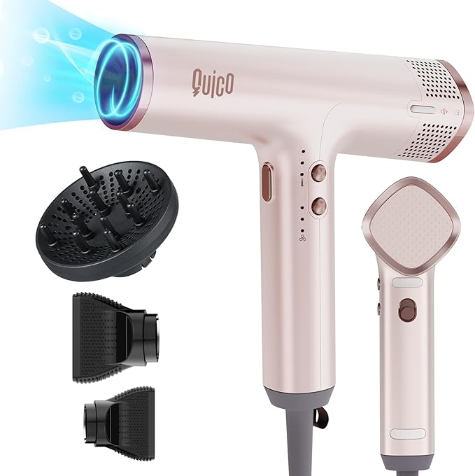 Quico Hair Dryers for Women 7X Faster BLDC Motor Quiet 1875W 110000 RPM 2 Billion Negative Ionic Salon Blow Dryer with Diffuser Adjustable Temp &amp Speed Portable Hair Dryer for Home Travel Pi
