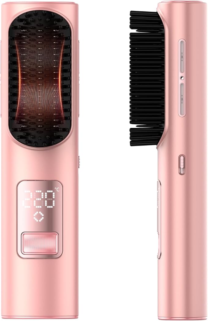 Cordless Hair Straightener Brush Mini Brush Straightener for TravelPortable Straightening Brush for WomenHot Comb Styling Tools &amp Appliances Pink