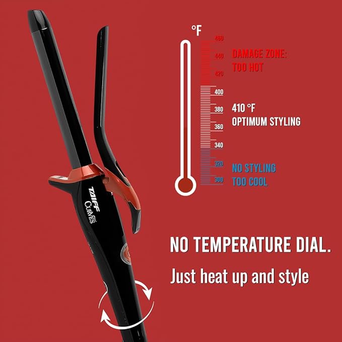 TAIFF Curves Professional Black Titanium Curling Iron – High-Performance Hair Curler &amp Rizadora para Cabello with Dual Voltage | Fixed Temperature 410°F | 3/4”