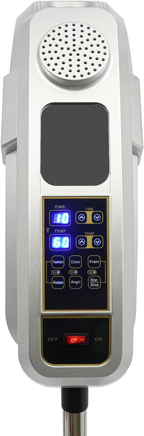 Vertical Hairdressing Heater Professional Hair Dryer on Wheels Adjustable Height &amp Angle Processing Dryer for Perming Coloring Conditioning Digital Timer &amp Temperature Control (Silver)