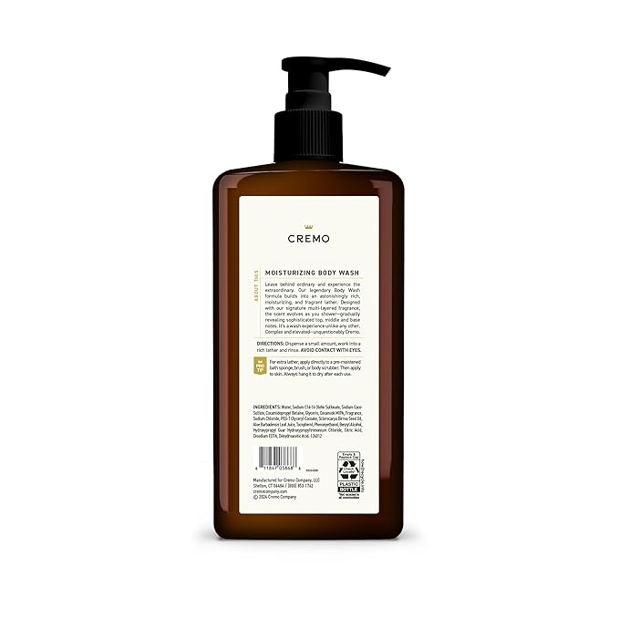 Cremo Rich-Lathering Spice &amp Black Vanilla Body Wash for Men Notes of Spices Dark Woods and Black Vanilla 32 Fl Oz(Pack of 2)