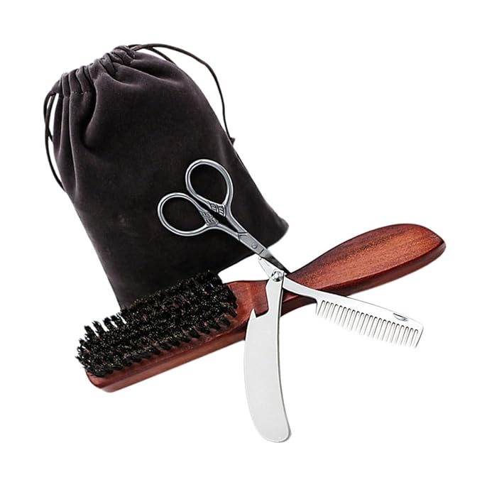 3sets Beard Care Set Brushes and Professional Beard Grooming Accessories Lightweight and Portable Comb Tool for Easy Use and Maintenance