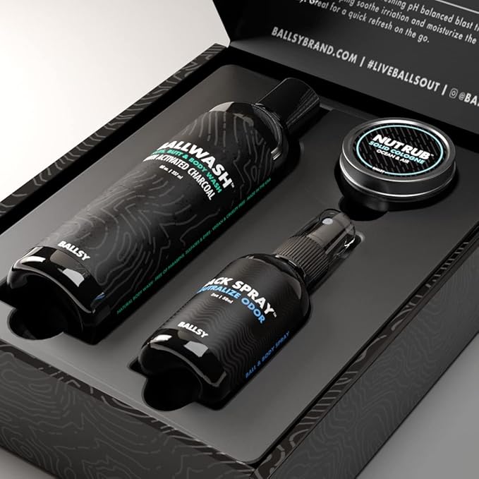 Ballsy Sack Pack Men's Fresh Kit Includes Body Wash Deodorizing Spray and Cologne Rub Men's Body Care Ball Wash for Men Gift Pack Sun &amp Surf