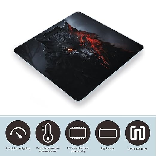 Big Black Wolf with Red Eyes Bathroom Scale Rounded Smart Scale for Body Weight Automatic Power On/Off Weight Scales Accurate Bathroom Digital Scales for Pet Home Bedroom Kitchen