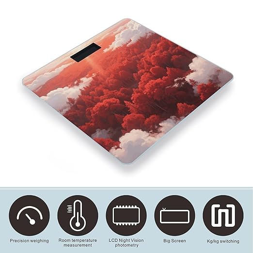 Red Sun Forest Weight Scale Large Digital Bathroom Scales with Bright LED Display Non Slip Digital Scale and Step On Fashion Weighing Machine for Body