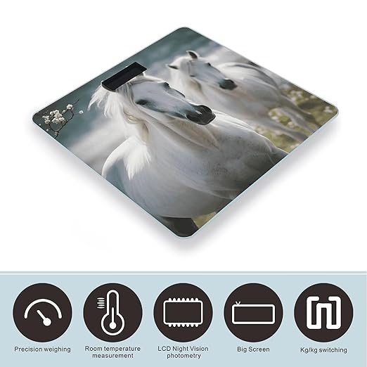 Digital Bathroom Scale for Body Weight Scale with Bright LCD Display High Accuracy Step-On Technology Auto On/Off White Horses Digital Scales 400 Lbs /180kg