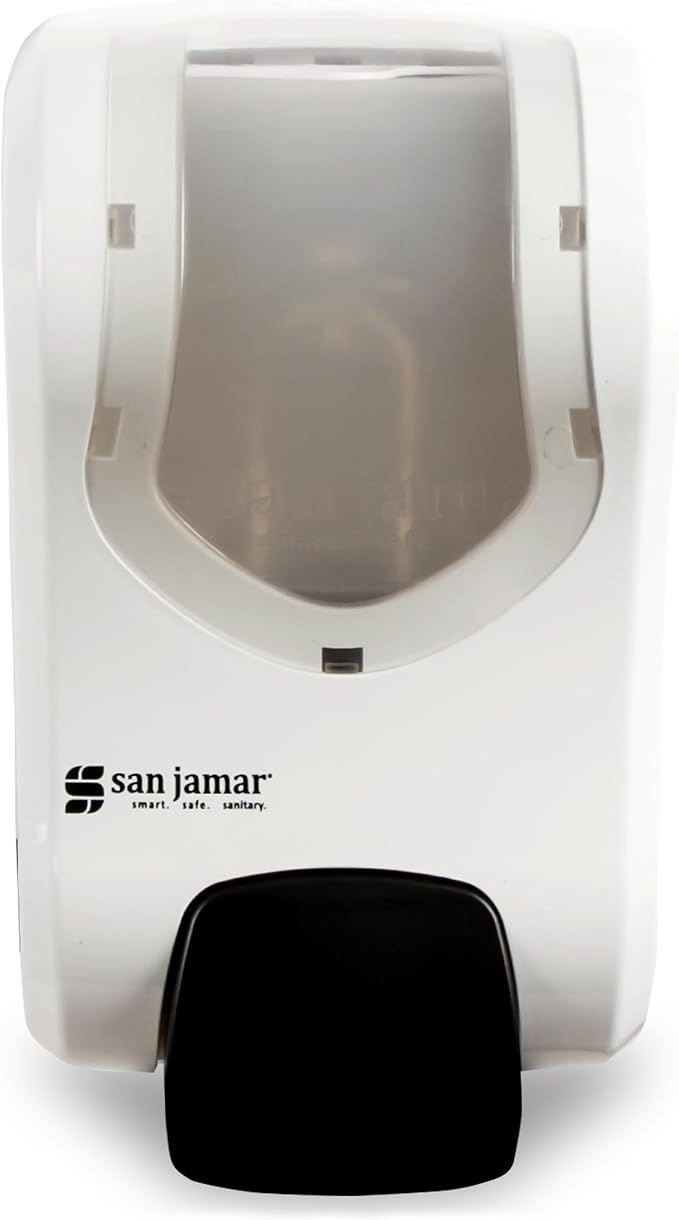 San Jamar Summit Rely Soap &amp Sanitizer Dispenser Manual Wall-Mounted Liquid &amp Lotion Dispensing for Bathroom and Kitchen Plastic 900 mL White