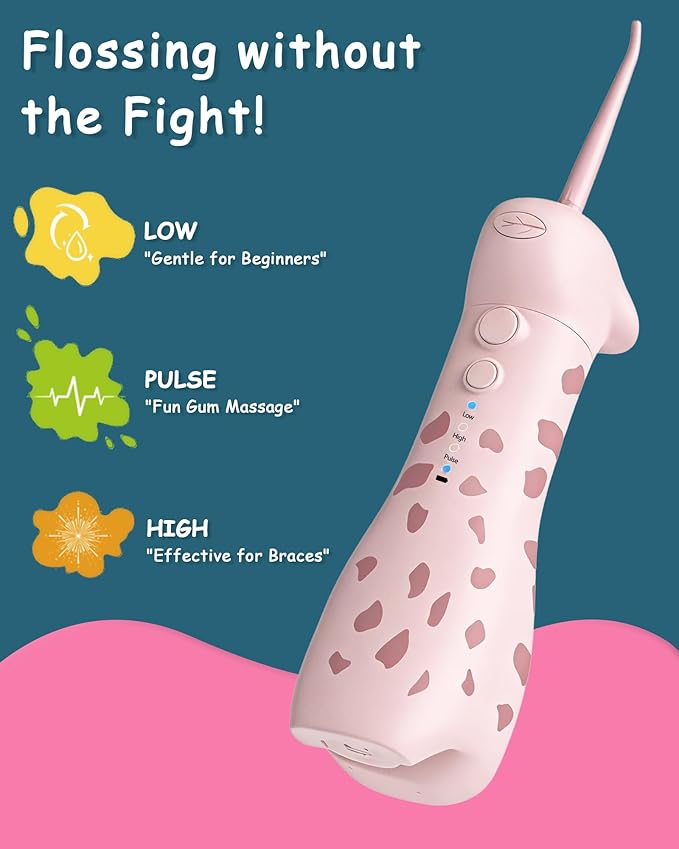 HUACOCARE Kids Water Flosser &amp Electric Toothbrush Combo | Giraffe &amp Monkey Design | 3 Gentle Modes &amp 2 Sonic Modes | All-in-One for Healthy Brushing Habits |Braces-Friendly | Gift for Boy