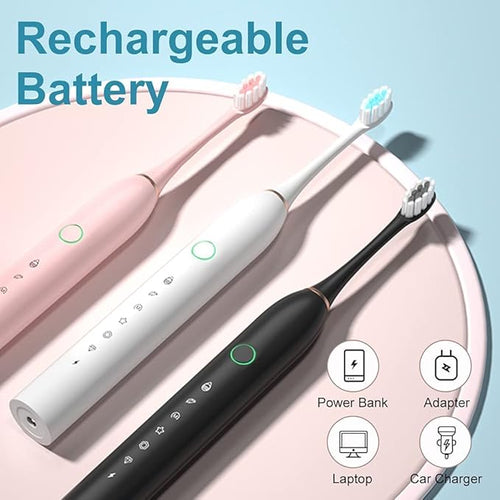 2 Pack Electric Toothbrush for Adults with 8 Brush Heads 6 Modes 42000vpm Sonic Electric Toothbrush Black+Pink