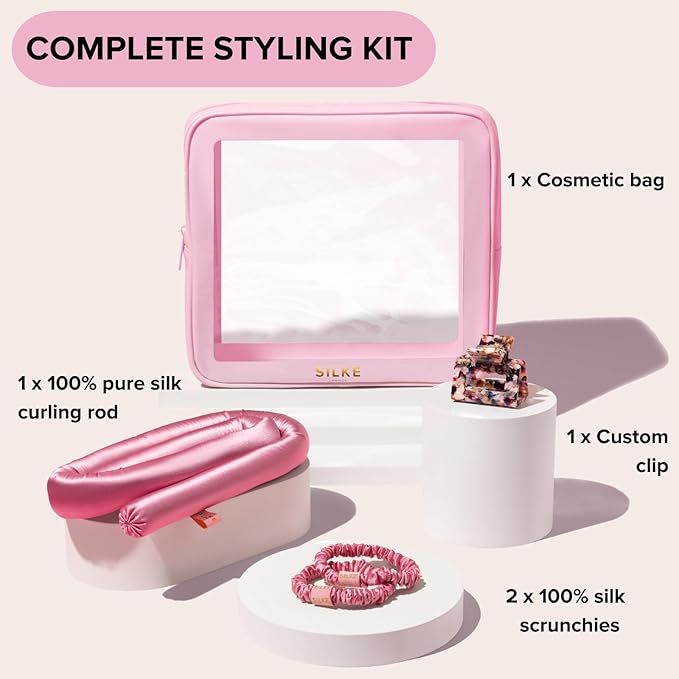 SILKE Heatless Hair Curlers | 100% Luxurious Heatless Curls Headband | Silk Curlers to Sleep In | No Heat Curlers for Overnight Curls | Curling Set | Big Bounce No Effort (Pink)