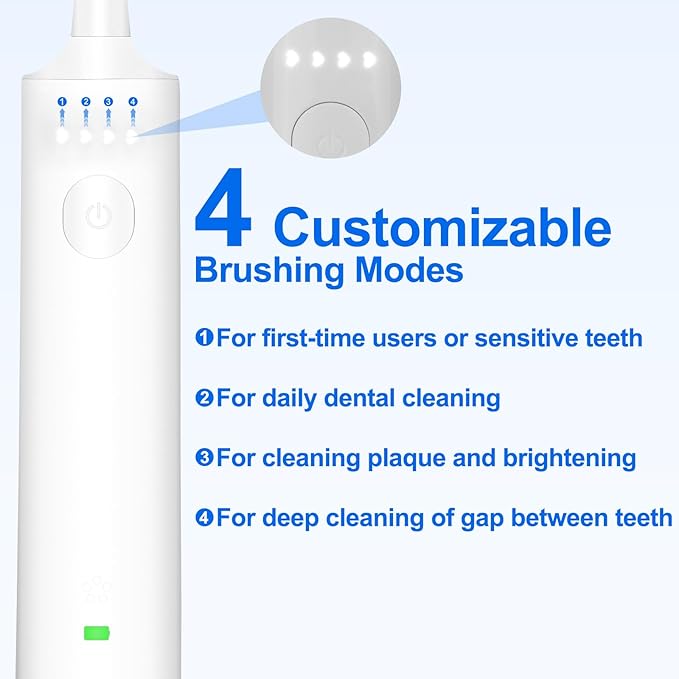 Rotating Electric Toothbrush for Adults Rechargeable Sonic Electric Toothbrush with 2 Min Smart Timer 4 Brushing Modes Travel-Friendly with 2 Brush Heads 40000VPM Motor