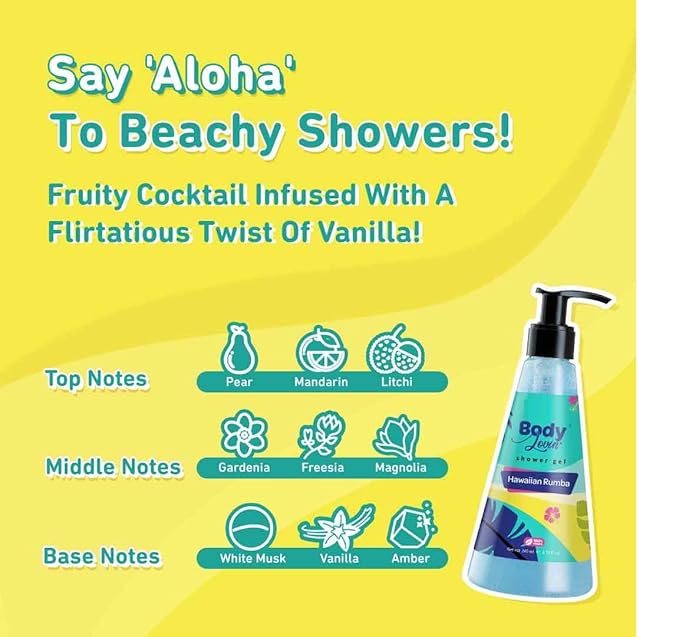 DRD BodyLovin' Hawaiian Rumba Shower Gel | SLS-Free Body Wash For Women &amp Men | Long Lasting Beachy Fragrance | Aloe-Infused Nourishing Body Cleanser For Soft &amp Smooth Skin (240 ml)