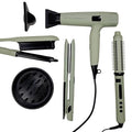 StyleCraft Sage Hair Styling Bundle - Lightweight Professional Hair Dryer Vibrating Flat Iron 2-in-1 Curling Wand &amp Styling Brush Triple Barrel Deep Waver - Tourmaline &amp Titanium Tools Holi