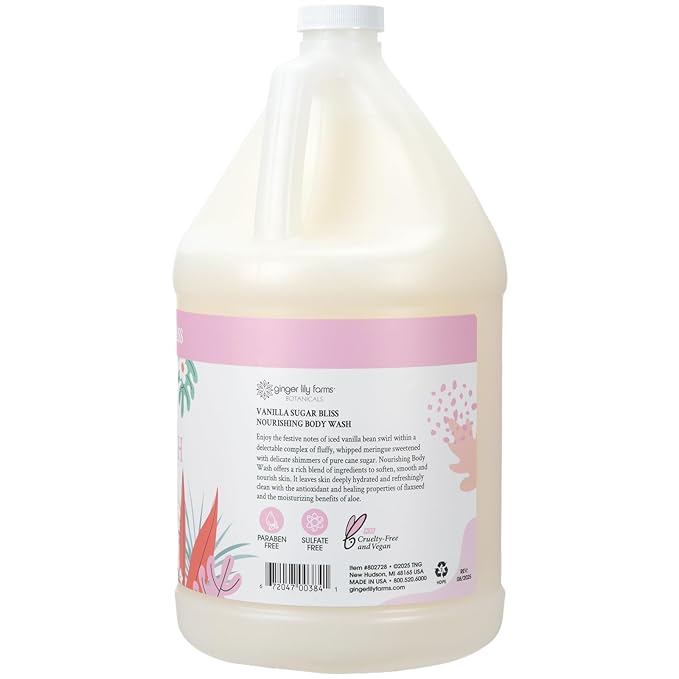Ginger Lily Farms Botanicals Nourishing Body Wash 100% Vegan &amp Cruelty-Free Vanilla Sugar Bliss Scent 1 Gallon (128 fl oz) Refill