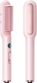 Wavytalk Hair Straightener Brush Sleek Sweep Ionic Straightening Brush Anti-Scald Ceramic Straightener Comb with LED Display for Super Smooth Hair Dual Voltage Pink.