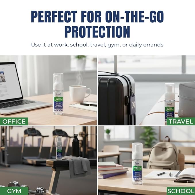 Mint Bucket Brands Everest Microbial Defense 24 Hour Defense Foaming Hand Sanitizer – Alcohol Free &amp Fragrance Free – Moisturizing Travel Size Pump for Sensitive Skin – 1.7 oz 5 Pack