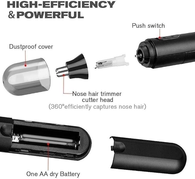 Electric Dual-Edge Nose Hair Trimmer - Waterproof Blades Men and Women Facial Hair Remover - Travel-Friendly