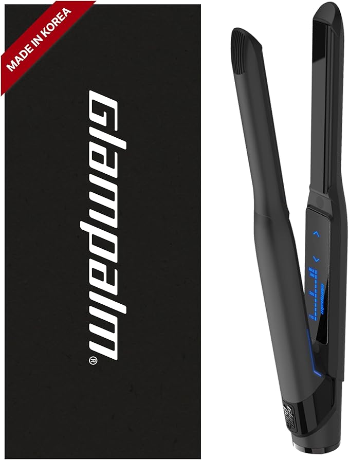 GLAMPALM GlamMuse Small 0.5 | All-Ceramic Flat Iron Infused with Vita-C Salon Results with Less Heat Damage Trusted by K-Pop Hair Stylists Hair Straightener for Short Hair Silk Press | GP101T