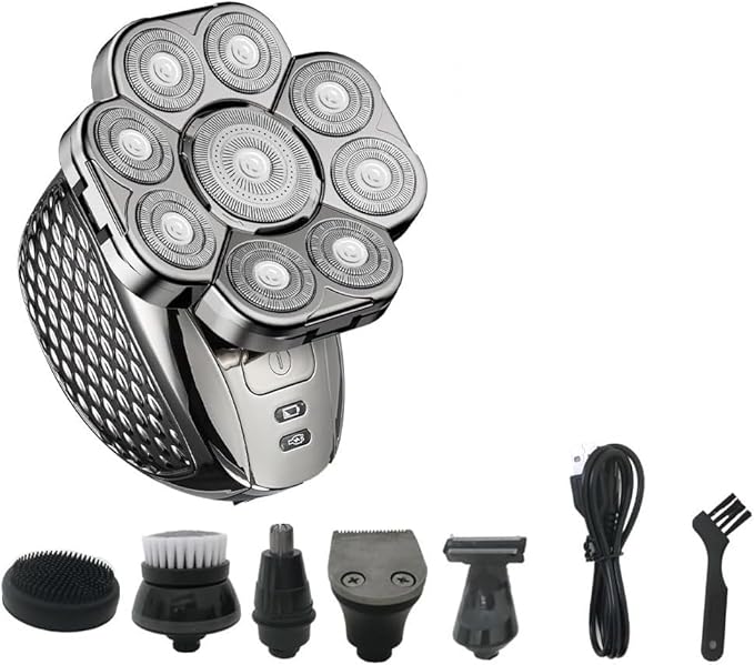 Electric Shavers for Men 6 in 1 Men's Bald Head Electric Shaver 9 Blades Floating Heads Beard Nose Ear Hair Trimmer Clipper Facial Brush Rechargeable Razor