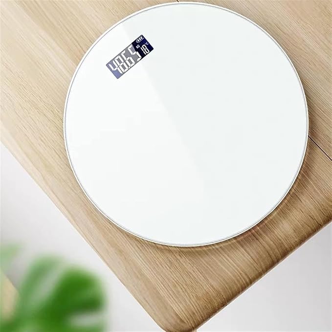 Round Toughened Glass Bathroom Scale LED Digital Electronic Weighing Scales Auto-Off Body Scale with Anti-Slip Base
