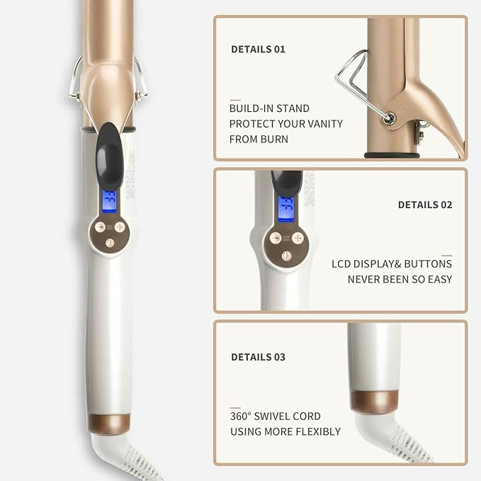 New Real Electric Professional Ceramic Hair Curler LCD Curling Iron Professional Anti-Tangle Auto Curling Iron with 5 Temperatures &amp Timers &amp LED Display