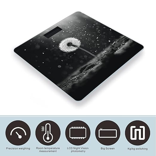 Digital Bathroom Scale for Body Weight Scale with Bright LCD Display High Accuracy Step-On Technology Auto On/Off Dandelion Black and White Digital Scales 400 Lbs /180kg