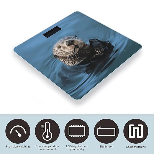 Sea Otter Weight ScaleClear LED Display Bathroom Digital Weighing ScaleTempered Glass Digital Bathroom Scale for Body Weight Capacity Up to 400 Lbs