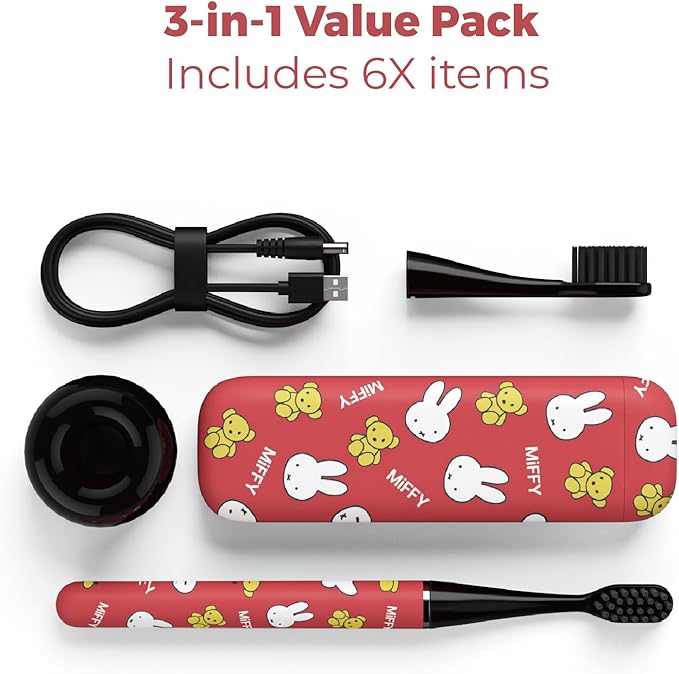 Miffy i4 Slim Sonic Electric Toothbrush Ultra Slim Thin Rechargeable Ultrasonic Smart Tooth Brush Free Petite Travel Case &amp Ceramic Holder Dock for Travel &amp Home IPX7 Waterproof (red)