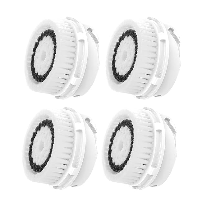 Facial Cleansing Brush Head Replacement Facial Cleanse Brush Head Normal Sensitive Facial Brush Heads for Acne Prone Clogged Enlarged Pore Deep Pore Sensitive Skins (4Pack/White)