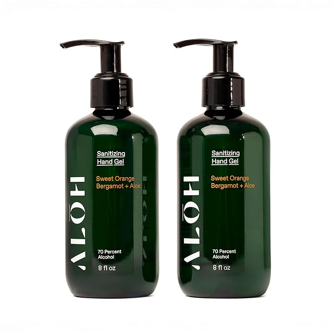 ALŌH Sanitizing Hand Gel 2-pack | Sweet Orange Bergamot + Aloe | 70% Alcohol Hydrating Hand Sanitizer Gel with Essential Oil for Kids &amp Adults | 8oz Bottle (Set of 2)
