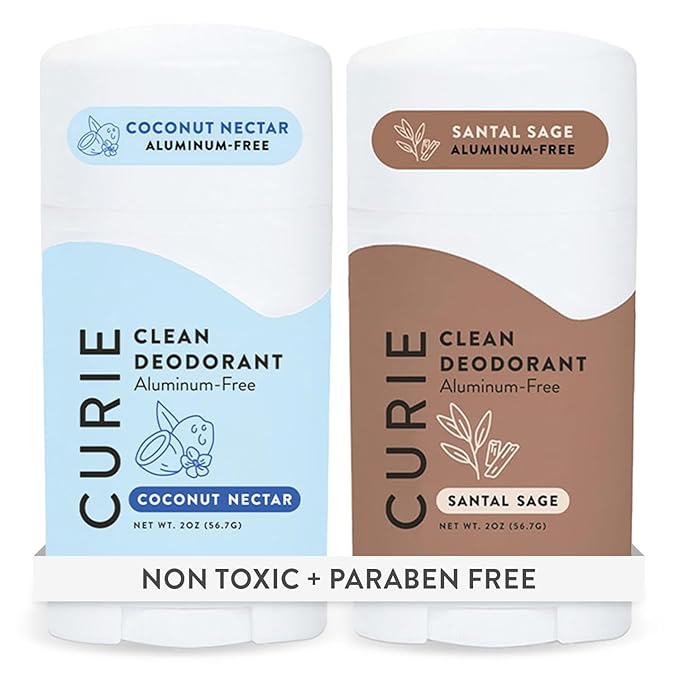 Curie Natural Deodorant for Women - Coconut Nectar + Santal Sage - Aluminum Free Clean Sustainable Vegan Paraben Free (2pk)