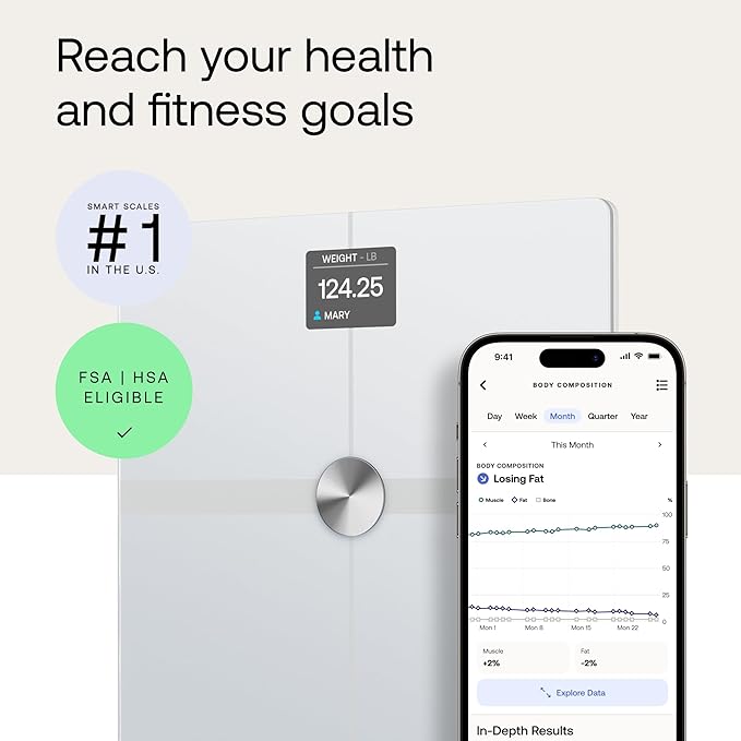 WITHINGS Body Smart - Accurate Scale for Body Weight and Fat Percentage Body Composition Wi-Fi and Bluetooth Weight Scale Baby Weight Scale Smart Scale Apple Health Compatible Bathroom Scale