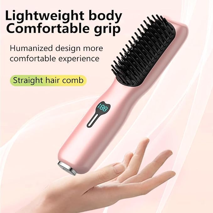Cordless Hair Straightener Brush 11 Temperature Adjustment Fast Heating Antiscald Portable Straightening Brush for Different Hair Types