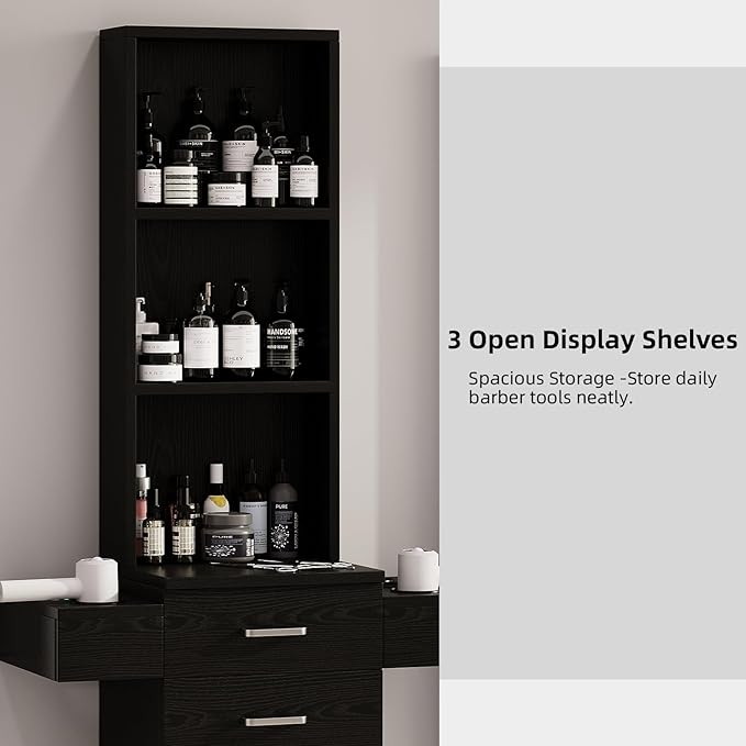 4ever2buy Salon Station for Hair Stylist Black Barber Station Hair Salon Station Hair Station Equipment Hair Dryer Holder Black