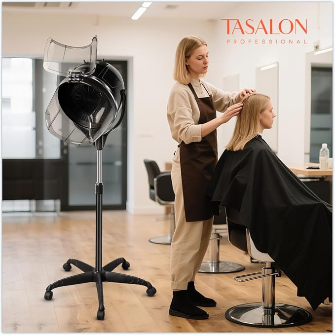 TASALON Professional Hooded Bonnet Hair Dryer Stand with Adjustable Timer Rolling Wheels - Portable Floor Standing Dryer for Home Salon &amp Beauty Spa Equipment