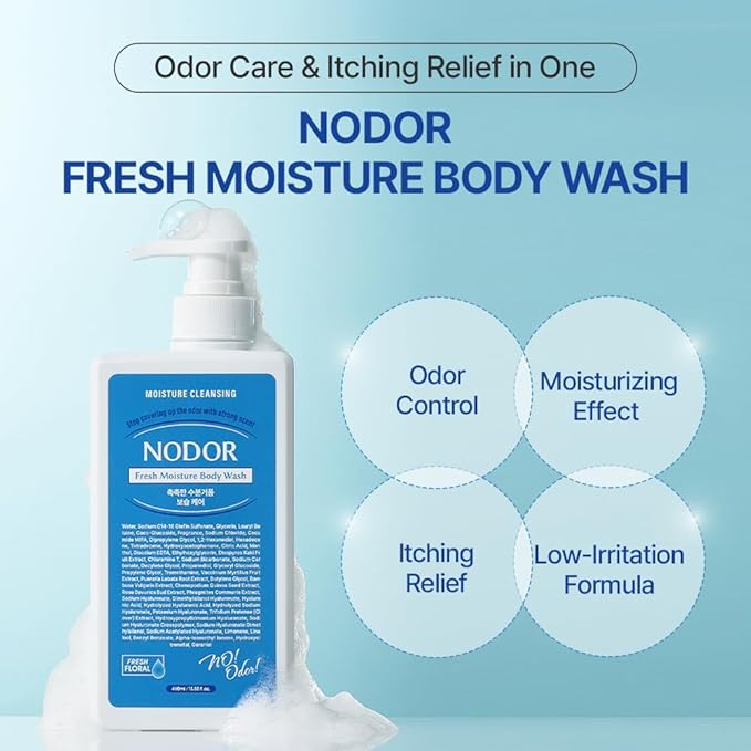 Fresh Moisture Body Wash 460ml/15.55fl.oz. NODOR Soothing Moisturizing Body Wash Long-Lasting Hydration Odor Care 13 Types of Hyaluronic Acid Body odor removal Mild cleansing All Skin Types