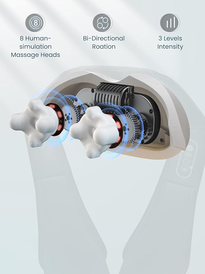 Careboda Shiatsu Neck and Back Massager with Soothing Heat Electric Shoulder Massage 8 Nodes Deep Tissue 3D Kneading Massages for Pain Relief Best Christmas Gifts for Man Woman Friends Parents
