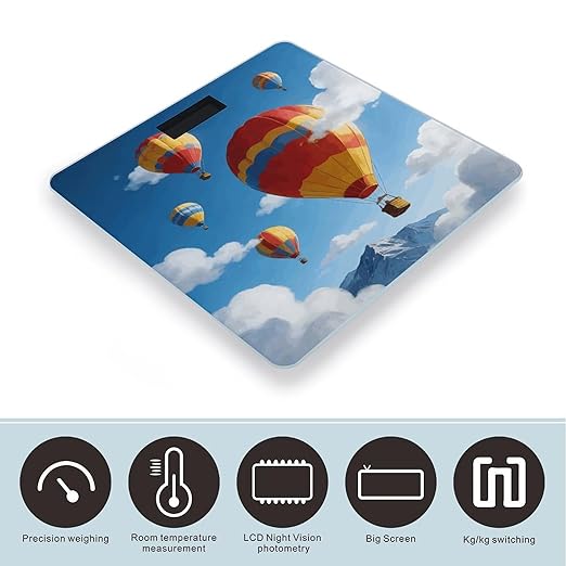 Balloon Adventure Weight ScaleClear LED Display Bathroom Digital Weighing ScaleTempered Glass Digital Bathroom Scale for Body Weight Capacity Up to 400 Lbs