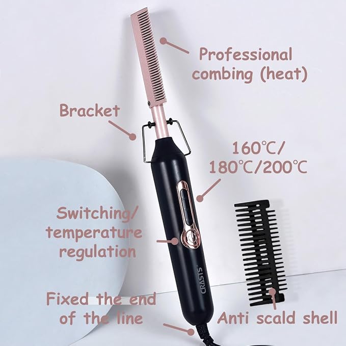 Straight Hair Comb with Multiple Temperature Control and Electric Heating Copper Comb for Curling and straightening Without damaging Hair (HS-059 EU)
