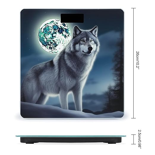 Digital Bathroom Scale for Body Weight Scale with Bright LCD Display High Accuracy Step-On Technology Auto On/Off Wolf Under Moon Digital Scales 400 Lbs /180kg