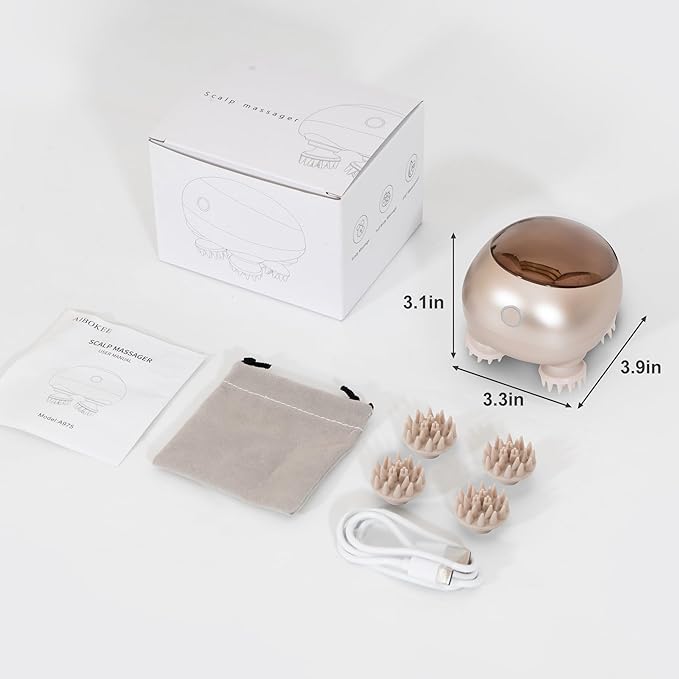 Electric Scalp Massager Portable Head Stress RelaxIPX7 Waterproof Rechargeable Head Massager Scalp Stress Relax Body for Deep Cleansing Relief Hair Growth (Gold)