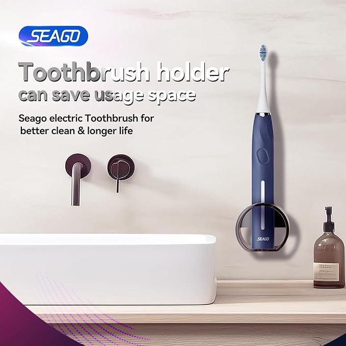 SEAGO Electric Toothbrush with 8 Soft Bristle Heads for Adults Pressure Sensor 5 Modes with 2 Minutes Build in Smart Timer Rechargeable Travel Toothbrush with Brush Hold and Travel Case(2752Blue)