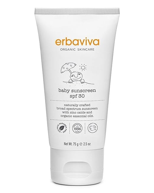 Erbaviva Organic Baby Sunscreen 2.5 Ounce - Coral Reef Safe Natural UVA &amp UVB Protection Water Resistant Infused with Essential Oils