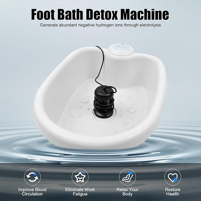 YIYIBYUS Ionic Foot Bath Spa Machine with Timer Portable Detox System for Home Use - Relieves Fatigue Improves Circulation Large Basin Easy Setup &amp Cleaning (White)