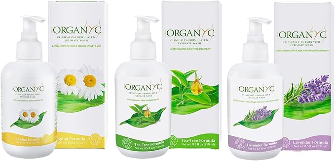 Organyc - Feminine Intimate Wash for Sensitive Skin - Free from Chlorine Parabens SLSSLES and Synthetic Perfumes - 8.5 Fl Oz with Chamomile +Tea-Tree + Lavender