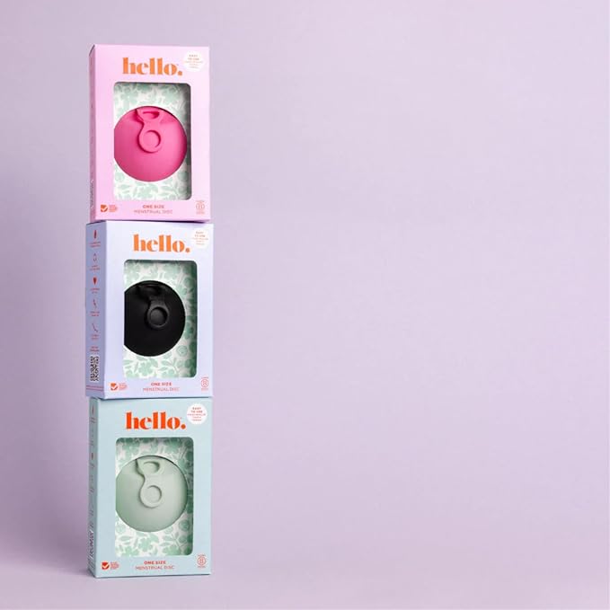 Hello Period Menstrual Disc | Award Winning Reusable Soft Flexible Period Disc | Capacity of 10 Tampons | Double Loop Tab for Easy Removal Leak Proof Alternative to Pads &amp Tampons (Black)